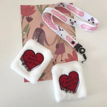 Корейская сумка на шею с любовным письмом, плюшевый кошелек с монетами в виде сердца для девочки, Студенческий ключ, монета, сумка для наушников