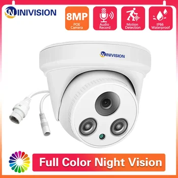 Купольная камера видеонаблюдения 4K POE 8-мегапиксельная камера безопасности с функцией обнаружения движения IP67 Цветная камера видеонаблюдения ночного видения IPC Cam Аудио P2P View