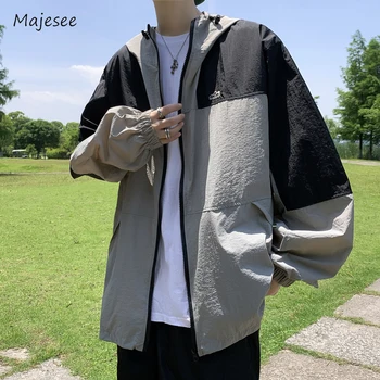 Куртка с капюшоном Мужская уличная одежда на открытом воздухе, Солнцезащитная летняя повседневная дышащая Свободная мужская универсальная мода в японском стиле в стиле пэчворк