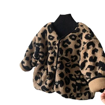 Куртки для девочек Зима Весна Детские куртки Пальто Детская леопардовая куртка пальто Теплая верхняя одежда Одежда с V-образным вырезом