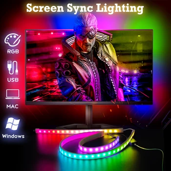 Лампы внешней подсветки ПК, светодиодная игровая подсветка, цвет экрана монитора компьютера, синхронизация в реальном времени, Лампа для украшения игровой атмосферы