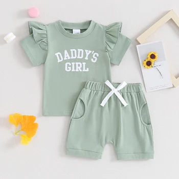 Летняя Одежда для маленьких девочек, футболка с короткими рукавами для девочек, шорты с эластичной резинкой на талии, милые наряды для новорожденных