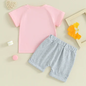 Летняя одежда для маленьких девочек, футболки с буквенным принтом, Топы, Шорты с эластичной резинкой на талии, Милая одежда для новорожденных