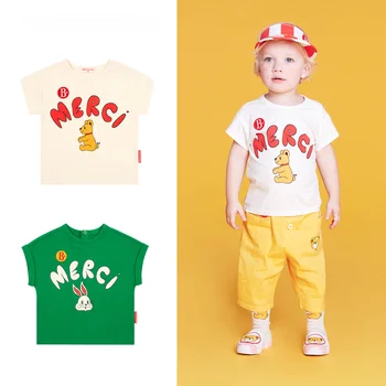 Магазин Bebe (В наличии) 베베베베 2023 Детская одежда, Футболка для мальчиков С коротким рукавом, детская летняя одежда, модный легкий топ для малышей