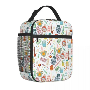 Медицинские Цветные Бесшовные Изолированные сумки для ланча с рисунком, Большой контейнер для ланча, сумка-холодильник, Тоут, Ланч-бокс, для работы и путешествий, для мужчин и женщин