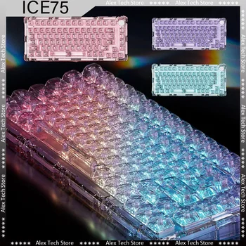 Механическая клавиатура MONSGEEK ICE75 Беспроводная Трехрежимная Многофункциональная ручка с горячей заменой Прозрачная RGB Офисная игровая клавиатура В подарок