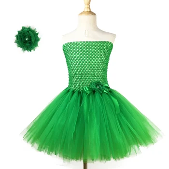 Милое зеленое платье-пачка для девочек, детское вязаное крючком Корсетное тюлевое платье с бантом и цветочной заколкой для волос, детское костюмное платье для Рождественской вечеринки