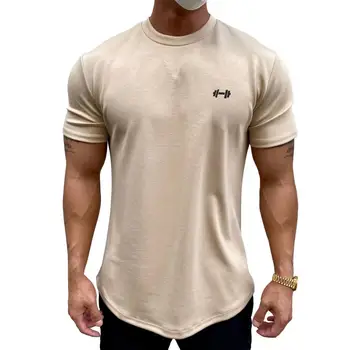 Мужская футболка, спортивные топы, тонкий круглый вырез, однотонная мужская одежда, лето 티셔츠