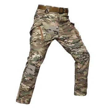 Мужские брюки IX9 Softshell из плотного флиса, зимние военно-тактические охотничьи брюки-карго, мужские водонепроницаемые боевые брюки