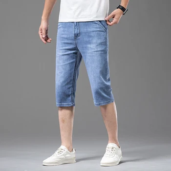 Мужские легкие джинсовые шорты высокого качества, прямые свободные эластичные укороченные брюки, летние модные простые повседневные удобные брюки