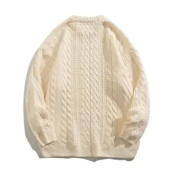 Мужской осенний свитер, уютный мужской осенне-зимний свитер, Свободная крученая вязка, эластичный круглый вырез, Мягкий теплый пуловер с защитой от усадки, повседневный