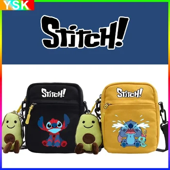 Наплечная сумка MINISO Disney Stitch С Набивным Рисунком, Красочная Простая Холщовая Сумка Через Плечо, Четырехцветная Маленькая Квадратная Анимационная Периферия