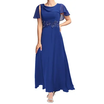 Новые вечерние платья для женщин, классическое элегантное платье трапециевидной формы с круглым вырезом, простое шифоновое праздничное платье Longo, 3 цвета