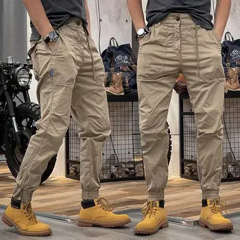 Новые мужские модные брюки-карго с эластичной резинкой на талии, повседневные уличные брюки с карманом на молнии и завязками