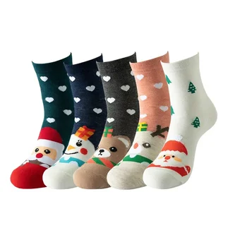 Новые рождественские чулки в виде рождественской елки, прямые женские носки средней длины со стариком лосем и снеговиком, новый трансграничный мультфильм