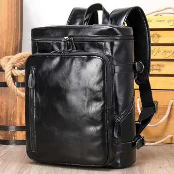 Новый модный кожаный рюкзак для мужчин, мужская сумка для ноутбука, Ретро Мужской рюкзак, компьютер из воловьей кожи большой емкости