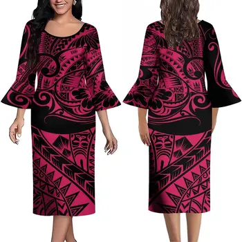 Облегающее платье Ethos на заказ, женское платье в винтажном племенном стиле, полинезийское макси-платье, летнее платье с длинным рукавом