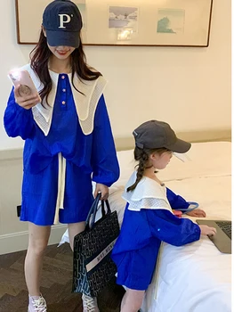 Одежда для родителей и детей, солнцезащитная одежда с двойным воротником, Корейская детская одежда, шорты для девочек, комплект из двух предметов от 4 до 6 лет