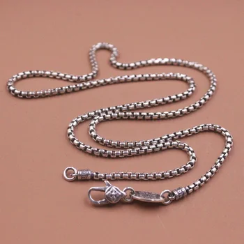 Ожерелье из настоящего серебра 925 пробы, Мужская коробка шириной 3 мм, Мужские винтажные серебряные украшения длиной 24 дюйма с застежкой-карабином