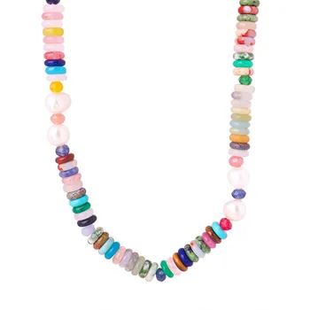Ожерелье из натурального пресноводного жемчуга для женщин, цепочка из разноцветного камня, Агат, украшенная бисером, богемные ювелирные аксессуары, бесплатная доставка