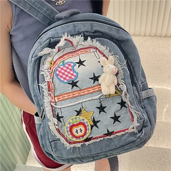 Оригинальный джинсовый мини-школьный рюкзак Y2K Fairy Grunge Star, эстетичная, привлекательная уличная одежда 2023, Новый Модный женский рюкзак, дорожная сумка