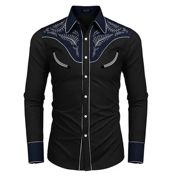 Осенне-весенняя Голубая мужская рубашка с длинным рукавом в стиле ретро, слегка растягивающаяся, Мягкая, с винтажным 3D принтом, на пуговицах, удобная.
