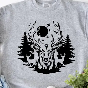 Охотничья спортивная футболка, свитер с оленем, Полнолуние, Эстетические мотивы дикой природы, Снаряжение для охотников, прочный стиль Энтузиастов