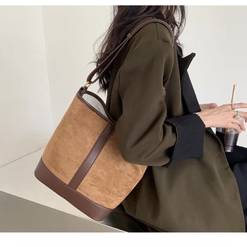 Повседневная женская сумка-портфель, сумки-портмоне, осень / зима, большая вместительная сумка на одно плечо, простые замшевые сумки подмышками