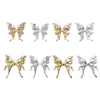 Подвески для дизайна ногтей в виде крыльев бабочки из 3D сплава, 10 шт./лот, Части для ногтей в виде половинки бабочки, Алмазные кристаллы, Аксессуары для шитья, ювелирные изделия