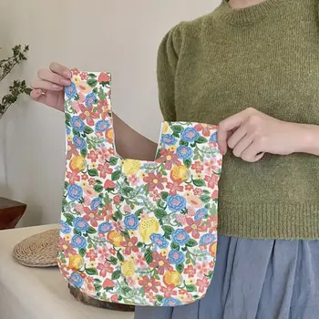 Портативная милая элегантная сумка на запястье со свежим цветочным узором, многоразовая весенняя сумка для прогулок, женская сумка через плечо в корейском стиле