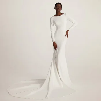 Простое свадебное платье русалки с открытой спиной и длинными рукавами, элегантные платья для женщин 2023, свадебные платья с трубой для невесты, придворный поезд, свадебные платья