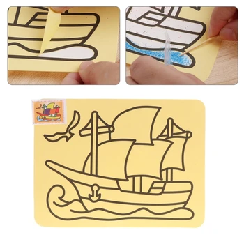 Рисование цветным песком, креативное искусство, Инструменты для рисования из желтой бумаги, поделки, детские игрушки, июль-19A