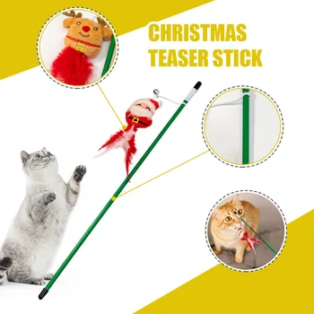 Рождественская Забавная Кошачья палочка, украшение Санта-Клауса, Игрушка для охоты на кошек, устойчивая к укусам с колокольчиком, Плюшевые игрушки, товары для домашних животных