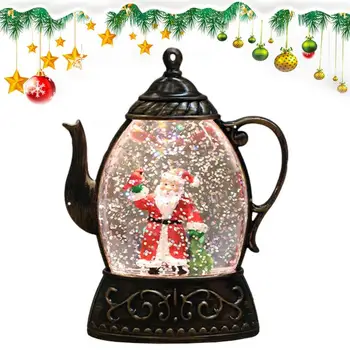 Рождественский снежный шар в форме чайника, Фонарь со светодиодной подсветкой на батарейках, Вода, Сверкающий Санта, Снеговик, Подвесной ночной светильник, Праздник