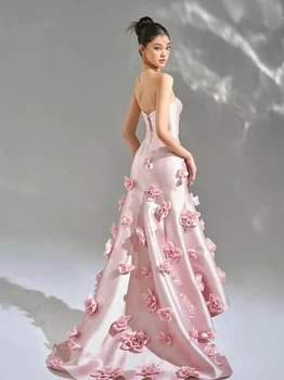 Розовая Сладкая Принцесса С Открытой Спиной, Русалка, 3D Цветок, Индивидуальное Вечернее Платье Для Торжественного Случая, Бал, Вечеринка, Банкет вечернее платье
