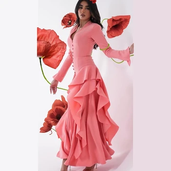 Розовые вечерние платья ROSELLA с V-образным вырезом, многоуровневое асимметричное женское вечернее платье трапециевидной формы длиной до щиколоток, новинка 2023 года
