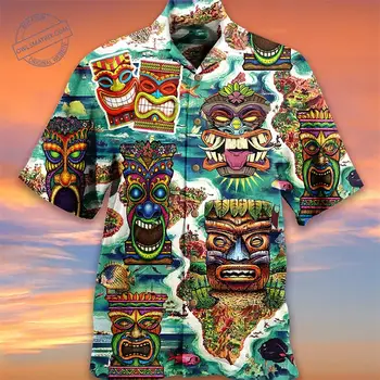 Рубашки с забавным изображением лица для мужчин, Гавайские пляжные рубашки с 3D принтом, топы y2k с коротким рукавом, винтажная одежда, блузка с лацканами