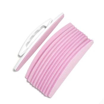 Сменная пилочка для ногтей Pink Half Moon Съемная губка Наждачная Бумага Шлифовальный Буфер с пластиковой ручкой Полировальные Маникюрные Инструменты