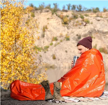 Спальный мешок первой помощи 210 *90 см, Изоляционное одеяло, Оранжевая Полиэтиленовая Алюминизированная пленка, Аварийный Одиночный Спальный мешок для выживания в кемпинге