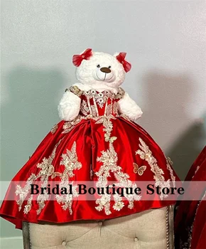 Специальная ссылка на Красное Пышное платье с плюшевым мишкой, Атласное Платье с аппликацией в виде цветов-бабочек, Бисер, Бальное платье
