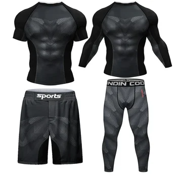 Спортивный Компрессионный Боксерский комплект MMA Muay Thai Спортивный костюм Для мужчин для тренировок по бодибилдингу Спортивная одежда для тренировок в фитнес-зале Рашгард