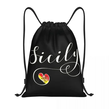 Сумки с завязками в виде сердца с флагом Сицилии, мужские и женские складные сумки для спортзала, рюкзаки для покупок Italy Pride