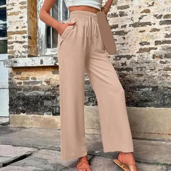 Уютные осенние брюки, стильные женские брюки с высокой талией и широкими штанинами, дышащие удобные брюки длиной до щиколотки для повседневного шика