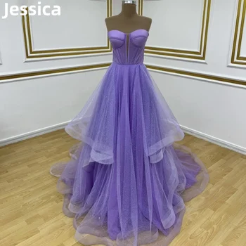 Фиолетовые блестящие платья для выпускного вечера, сексуальное свадебное платье без бретелек, вечерние платья, тюлевые оборки для официальных мероприятий, платье для свадебной Вечеринки2024