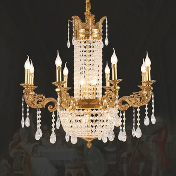 Французская классическая латунная хрустальная люстра, Европейская вилла, отель, гостиная, столовая, подвесной светильник из золотой меди
