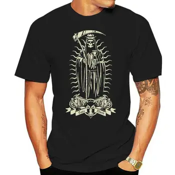 Футболка Santa Muerte Мужская футболка в готическом стиле Saint Death, Мексиканская Death Muertos, модный хлопок с черепом матери