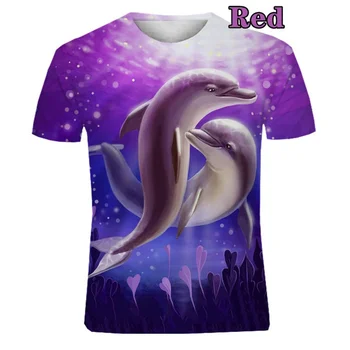 Футболка с 3D-принтом 2023, Летняя новинка на тему морской жизни, футболка для влюбленных с милым принтом дельфина, короткий рукав, круглый вырез