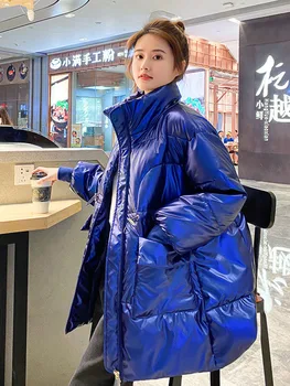 Хлопчатобумажная куртка большого размера толщиной 200 мм на пуху для женщин, Корейская зимняя верхняя одежда, свободные повседневные вставки, плюшевая и толстая хлопчатобумажная куртка
