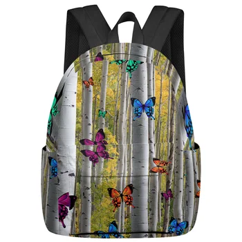 Цветная Бабочка, Березовый Лес, Женские и мужские Рюкзаки, Водонепроницаемый школьный рюкзак для студентов, сумки для ноутбуков для мальчиков и девочек, Mochilas