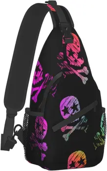 Цветной рюкзак-слинг через плечо с черепом для мужчин и женщин, сумка-рюкзак на плечо для пеших прогулок
